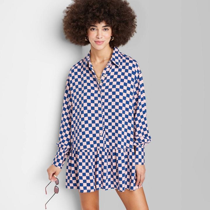 Women's Ascot + Hart Long Sleeve Graphic Peplum Dress - Checkered