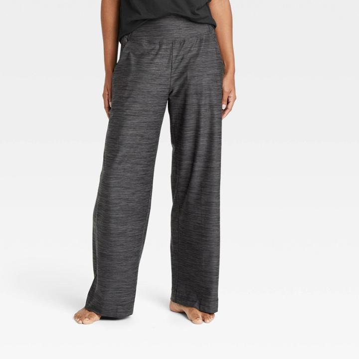 Women's Knit Mid-rise Wide Leg Pants - All In Motion Heathered Black