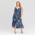 Women's Plus Size Floral Print Sleeveless V-neck Ruffle Wrap Dress - Ava & Viv Navy