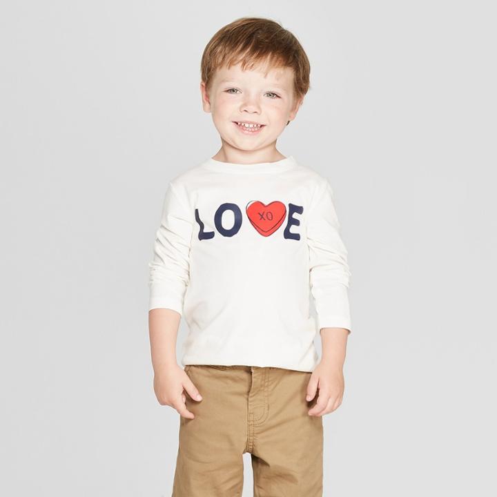 Toddler Boys' Love Graphic Long Sleeve T-shirt - Cat & Jack Cream 5t, Boy's, White