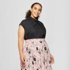 Women's Plus Size Boxy Tie Neck Shirt - Who What Wear Black