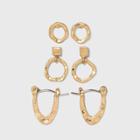 Hammed Metal Hoop And Stud Earring Set 3pc - A New Day Gold