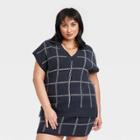 Women's Plus Size V-neck Sweater Vest - A New Day Navy Blue Windowpane
