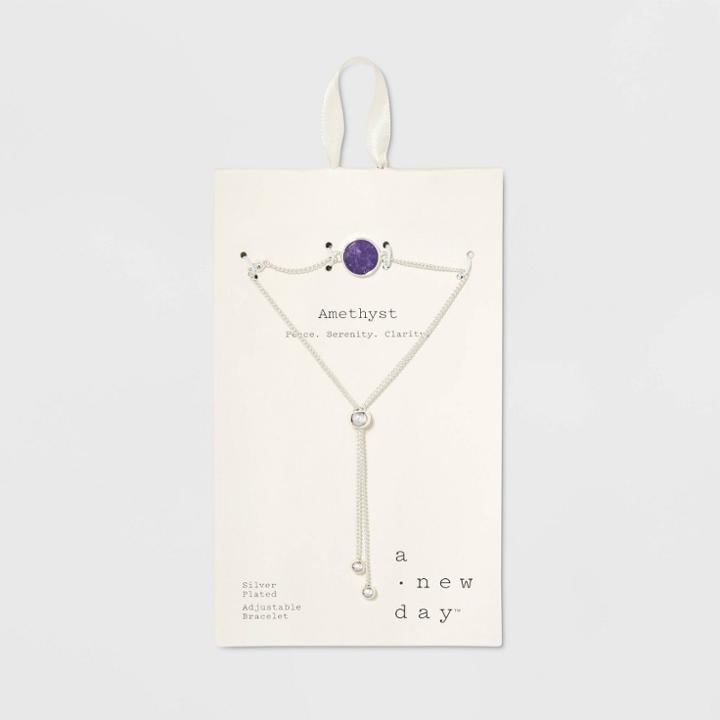 Silver Plated Amethyst Stone Bolo Bracelet - A New Day