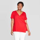 Women's Plus Size Short Sleeve V-neck Knit Wrap Top - Ava & Viv Red