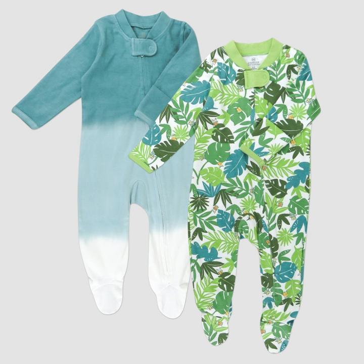 Honest Baby 2pk Organic Cotton Jungle Leaves Footed Sleep N' Play