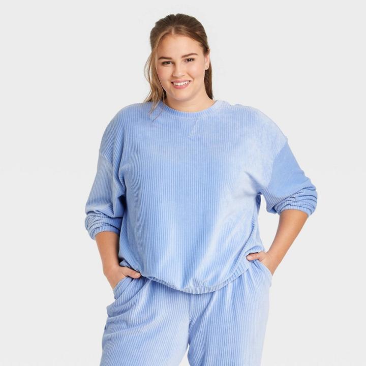 Women's Plus Size Velour Sweatshirt - A New Day Blue