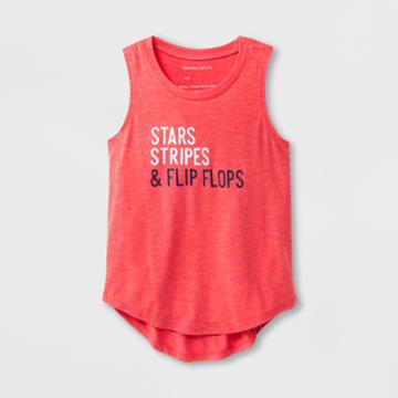 Grayson Social Girls' 'star Stripes & Flip Flops' Tank Top - Red