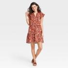 Women's Floral Print Flutter Short Sleeve Knit Tiered Dress - Knox Rose Brown