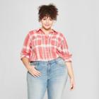 Women's Plus Size Plaid Button-down Long Sleeve Shirt - Universal Thread Red X