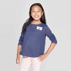 Girls' Long Sleeve Polar Bear Pocket T-shirt - Cat & Jack Navy Xs, Girl's, Blue