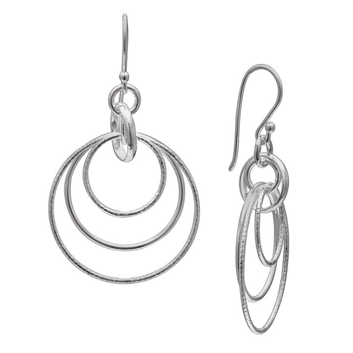 Distributed By Target Polished Textured Drop Circle Earrings In Sterling Silver - Gray