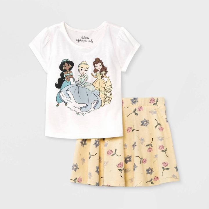Toddler Girls' 2pc Disney Princess Top And Bottom Set - Cream/yellow