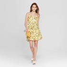Women's Lemon Print Drawstring Waist Mini Dress - K By Kersh White/yellow