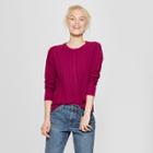 Women's Cable Crewneck Pullover Sweater - A New Day Maroon (red)