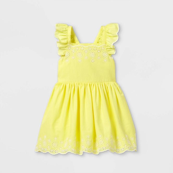 Toddler Girls' Embroidered Flutter Sleeve Dress - Cat & Jack Yellow