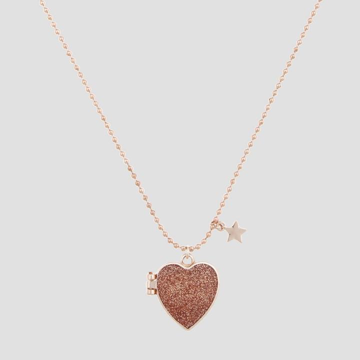 Girls' Glitter Locket Pendant Necklace - Cat & Jack Rose Gold