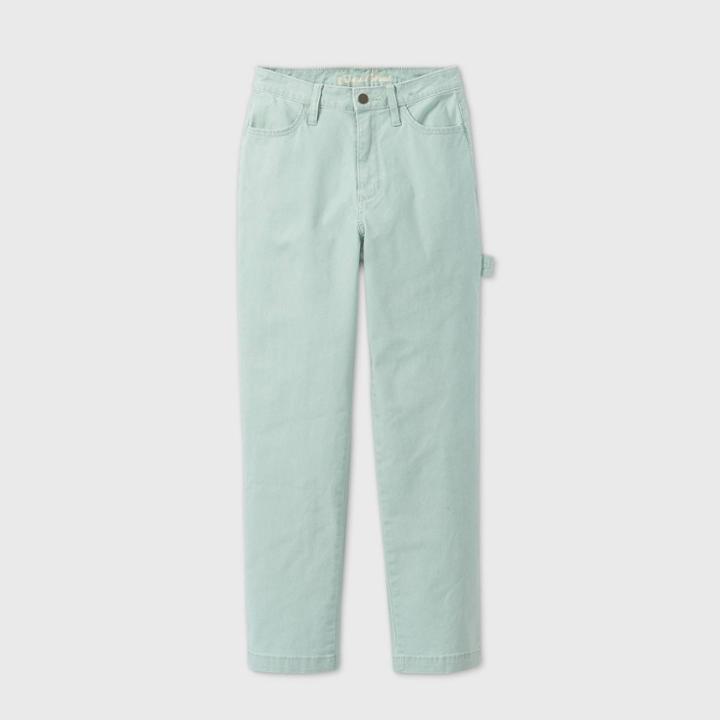 Women's High-rise Fly Button Carpenter Straight Cropped Jeans - Universal Thread Green
