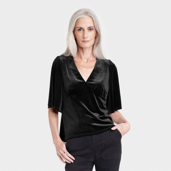 Women's Elbow Sleeve Velvet Blouse - Knox Rose Black