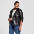 Women's Plus Size Faux Leather Moto Jacket - Ava & Viv Black