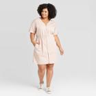 Women's Plus Size Short Sleeve V-neck Front Zip Elastic Waist Dress - Universal Thread Pink 1x, Women's,