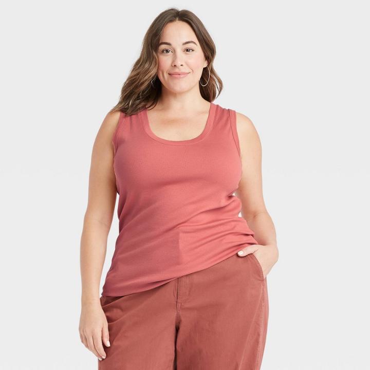 Women's Plus Size Slim Fit Tank Top - A New Day Coral