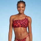 Women's Strappy One Shoulder Bikini Top - Shade & Shore Red Animal Print D/dd Cup