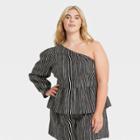 Women's Plus Size One Shoulder Long Sleeve Blouse - Who What Wear Black