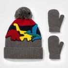 Toddler Boys' 2pk Dino Knit Beanie With Magic Mittens - Cat & Jack 2t-5t, Blue/grey/gray
