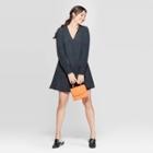 Women's Long Sleeve V-neck Woven Mini Dress - A New Day Green M, Women's,