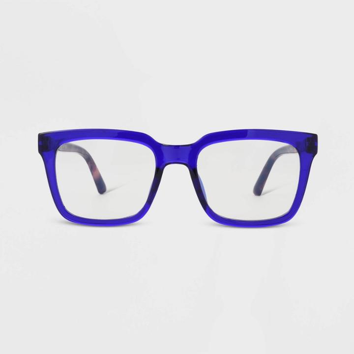 Women's Tortoise Print Gloss Plastic Square Blue Light Filtering Glasses - Universal Thread Blue