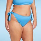 Women's Ribbed Side-tie Scoop Front High Leg Cheeky Bikini Bottom - Wild Fable Blue