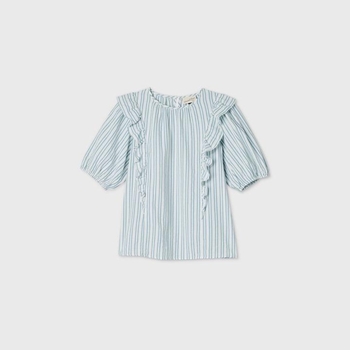Women's Plus Size Striped Puff Short Sleeve Ruffle Blouse - Universal Thread Blue
