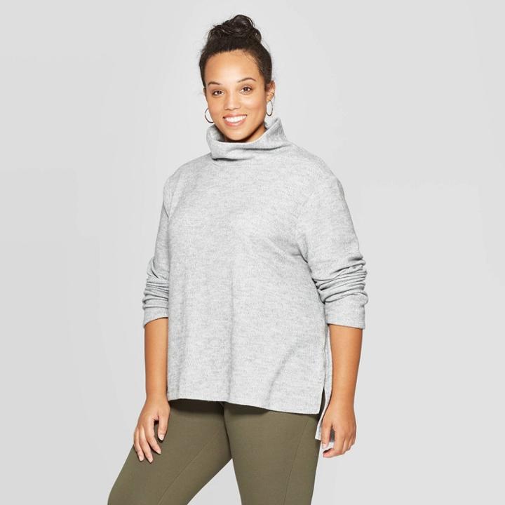 Women's Plus Size Long Sleeve Turtleneck Sweatshirt - Ava & Viv Gray