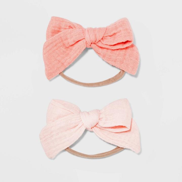 Baby Girls' 2pk Skinny Headwraps With Muslin Bows - Cloud Island Pink,