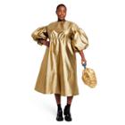 Women's Plus Size Puff Sleeve Scallop Back Midi Dress - Kika Vargas X Target Gold