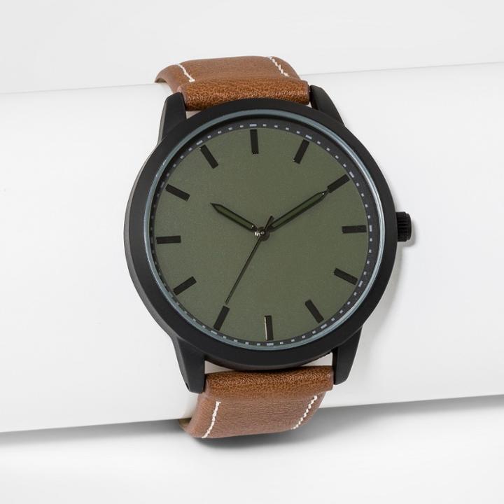 Men's Hunter Green Dial Strap Watch - Goodfellow & Co Brown