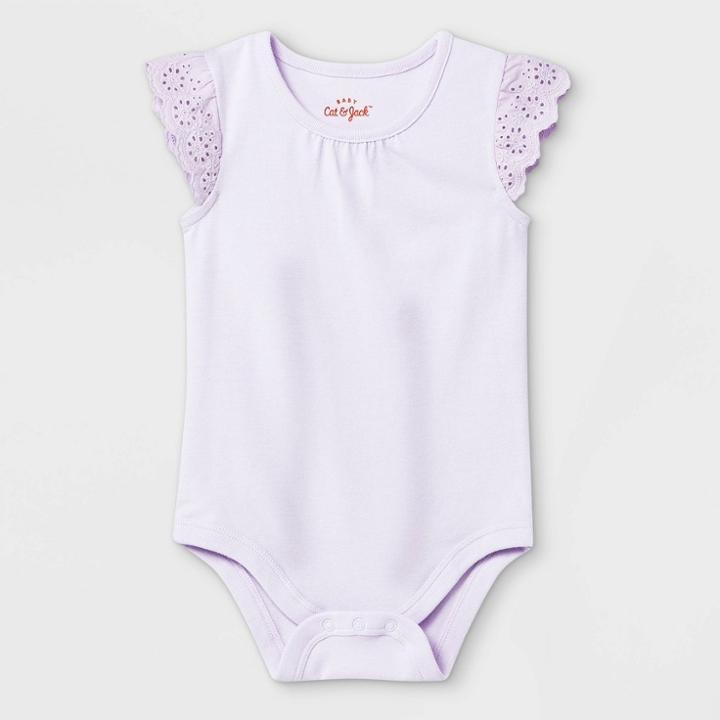 Baby Girls' Eyelet Ruffle Sleeve Bodysuit - Cat & Jack Light Purple Newborn