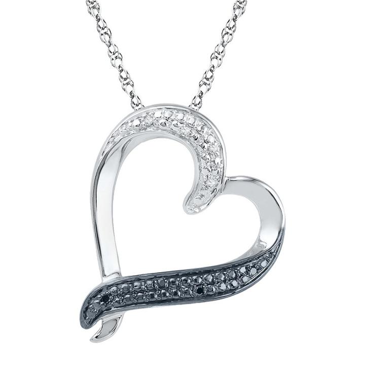 Target 1/20 Ct. T.w. Round Diamond Prong Set Heart Pendant In Sterling Silver (ij-i2-i3) - Black/white