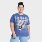 Women's Def Leppard Plus Size Animal Print Short Sleeve Graphic T-shirt - Navy