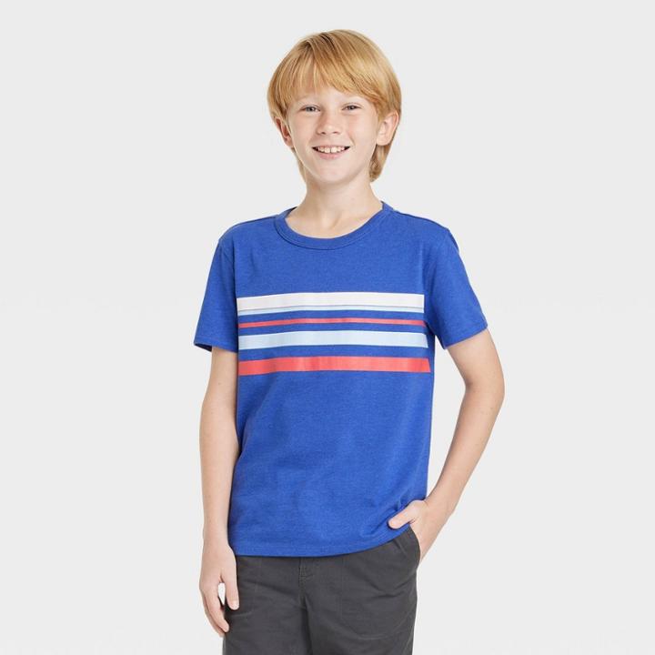 Boys' Short Sleeve Chest Striped T-shirt - Cat & Jack Blue