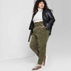Women's Plus Size High-rise Belted Paperbag Waist Corduroy Pants - Wild Fable Olive 16w, Women's, Green