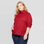 Women's Plus Size Long Sleeve Mock Turtleneck Pullover Sweater - Ava & Viv Red X, Women's