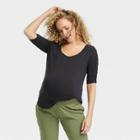 The Nines By Hatch Elbow Sleeve Scoop Neck Shirred Maternity T-shirt Black