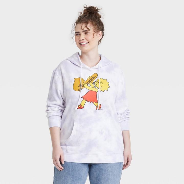 The Simpsons Women's Lisa Simpson Plus Size Saxophone Hooded Graphic Sweatshirt - Purple