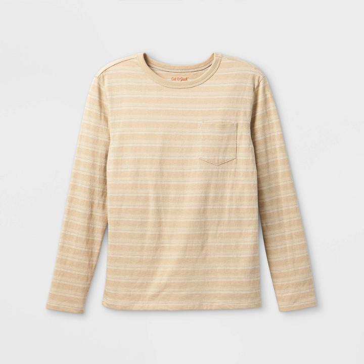 Boys' Striped Long Sleeve T-shirt - Cat & Jack Cream/white