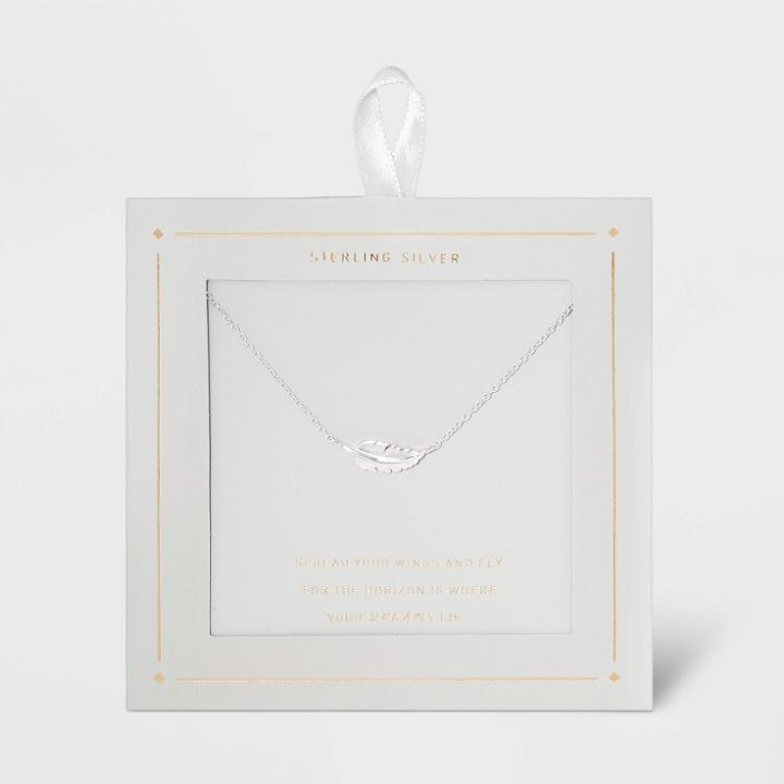 Distributed By Target Sterling Silver Feather Station Necklace -