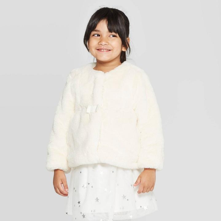 Toddler Girls' Bow Faux Fur Jacket - Cat & Jack White