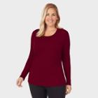 Warm Essentials By Cuddl Duds Women's Plus Size Smooth Stretch Thermal Scoop Neck Top - Deep Wine