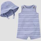 Baby Boys' Chambray Striped Romper With Hat - Just One You Made By Carter's Blue